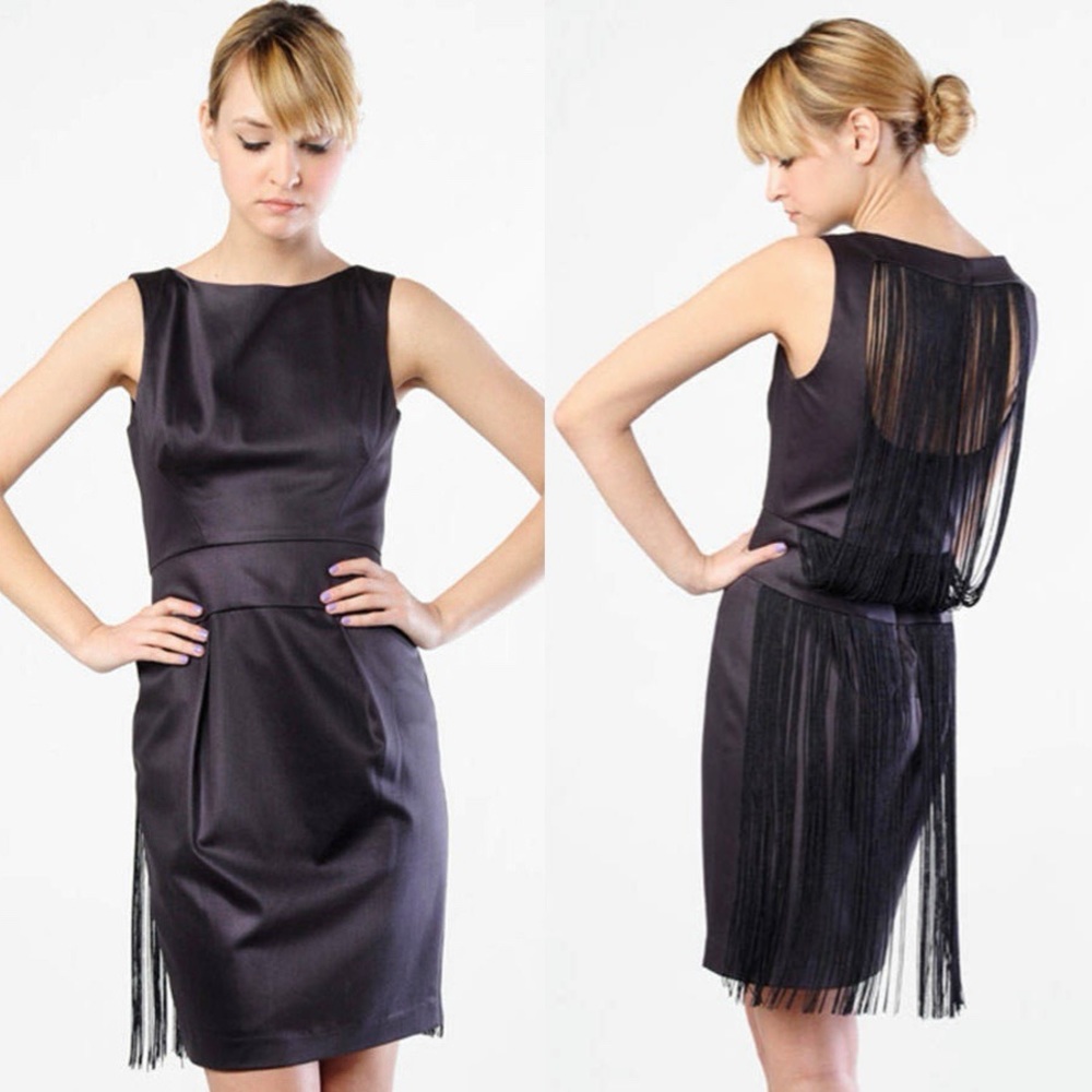 Black Halo Sleeveless Fringe Dress - Black